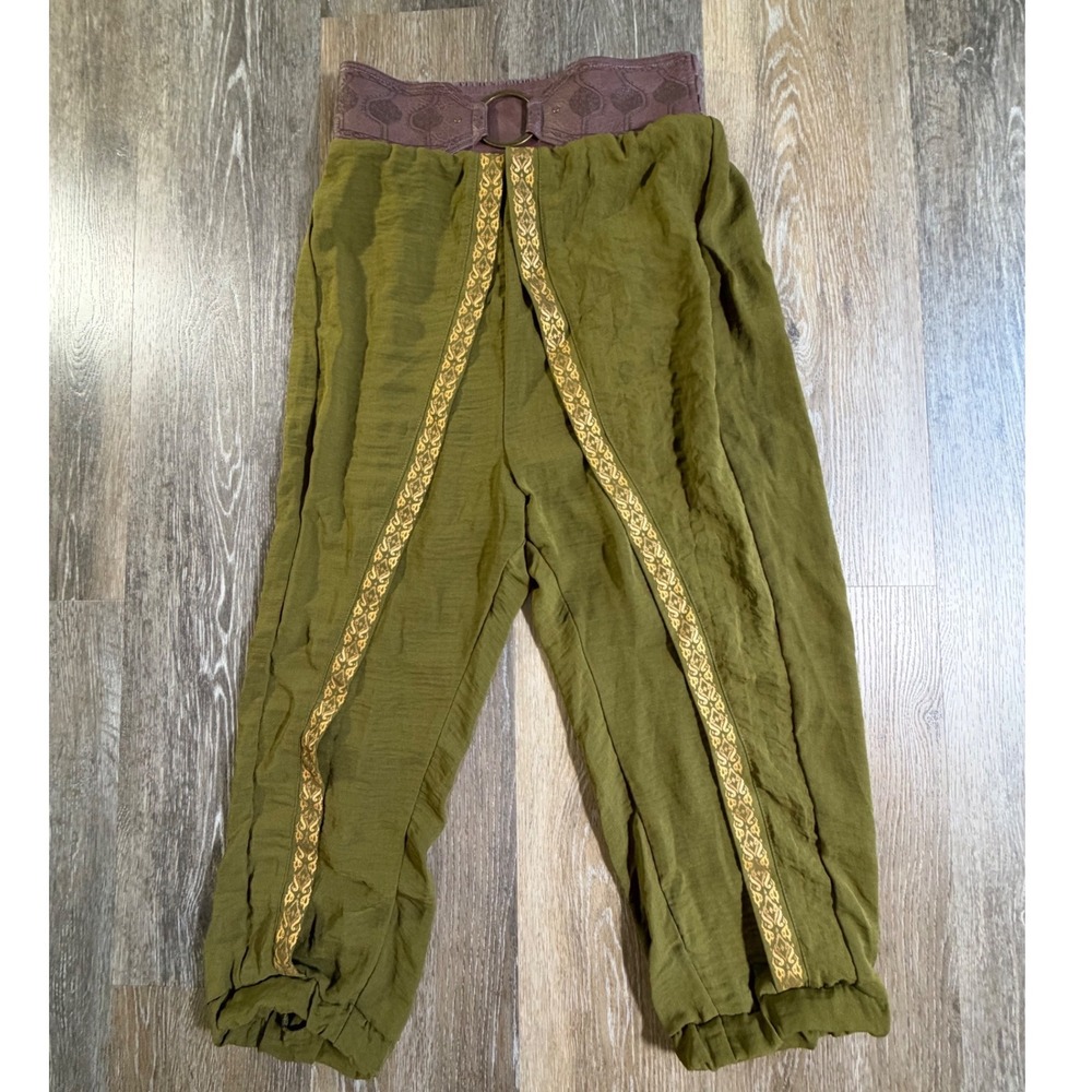 Disney Harem Pants Girls Size 13 Green Gold Embroidered Jasmine Aladdin Cosplay